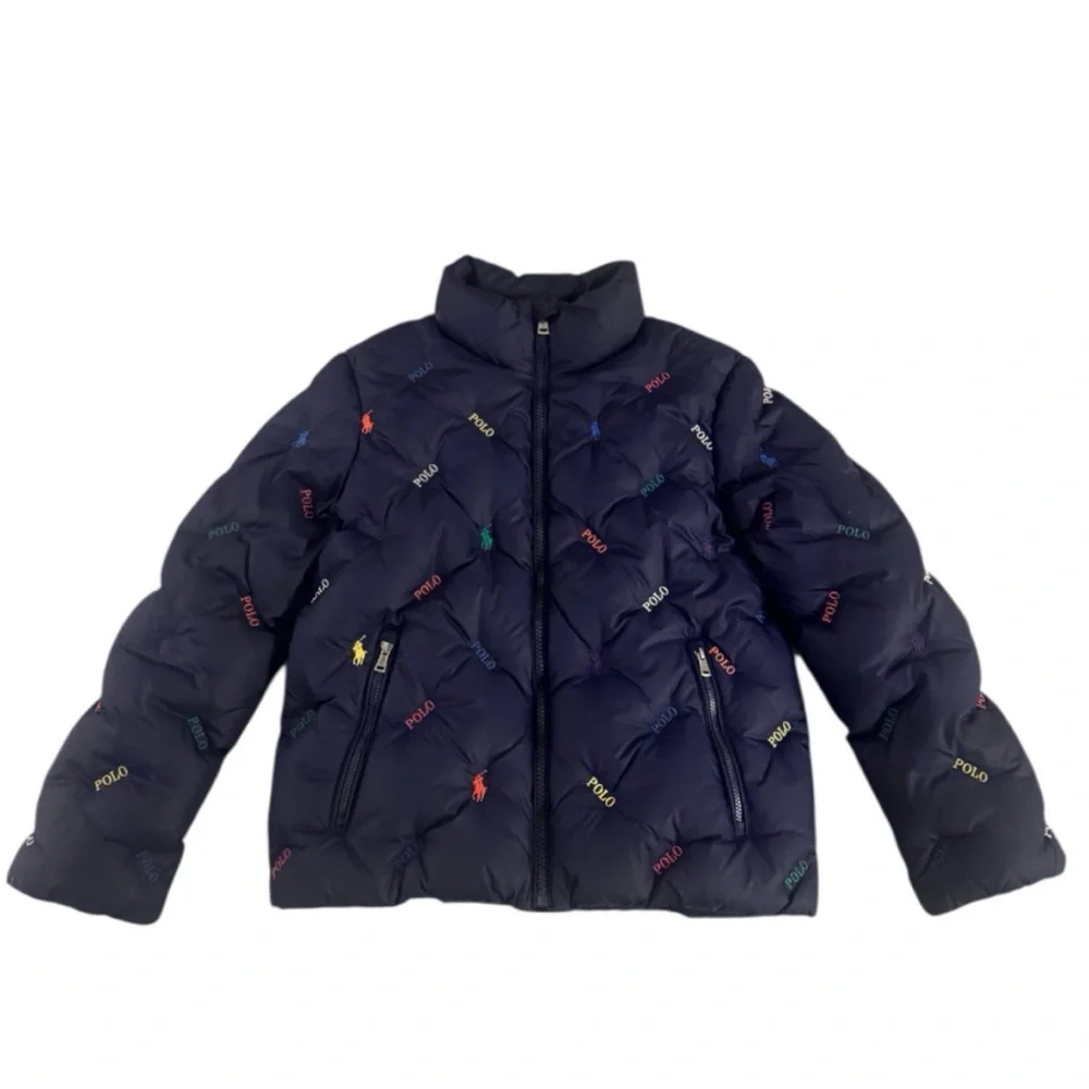 Polo‎ Ralph Lauren Unisex Navy Blue Pony Logo Zip Down Puffer Jacket Size 8-10